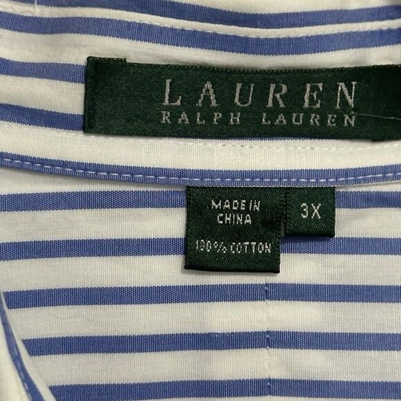 Lauren Ralph Plus Size 3x Striped No Iron Crisp Cotton Shirt Blue White - Picture 3 of 9